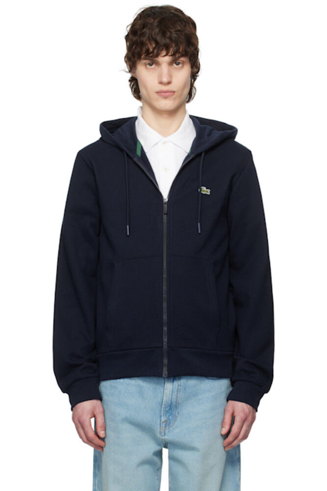

Толстовка с капюшоном из флиса на молнии темно-синего цвета Lacoste