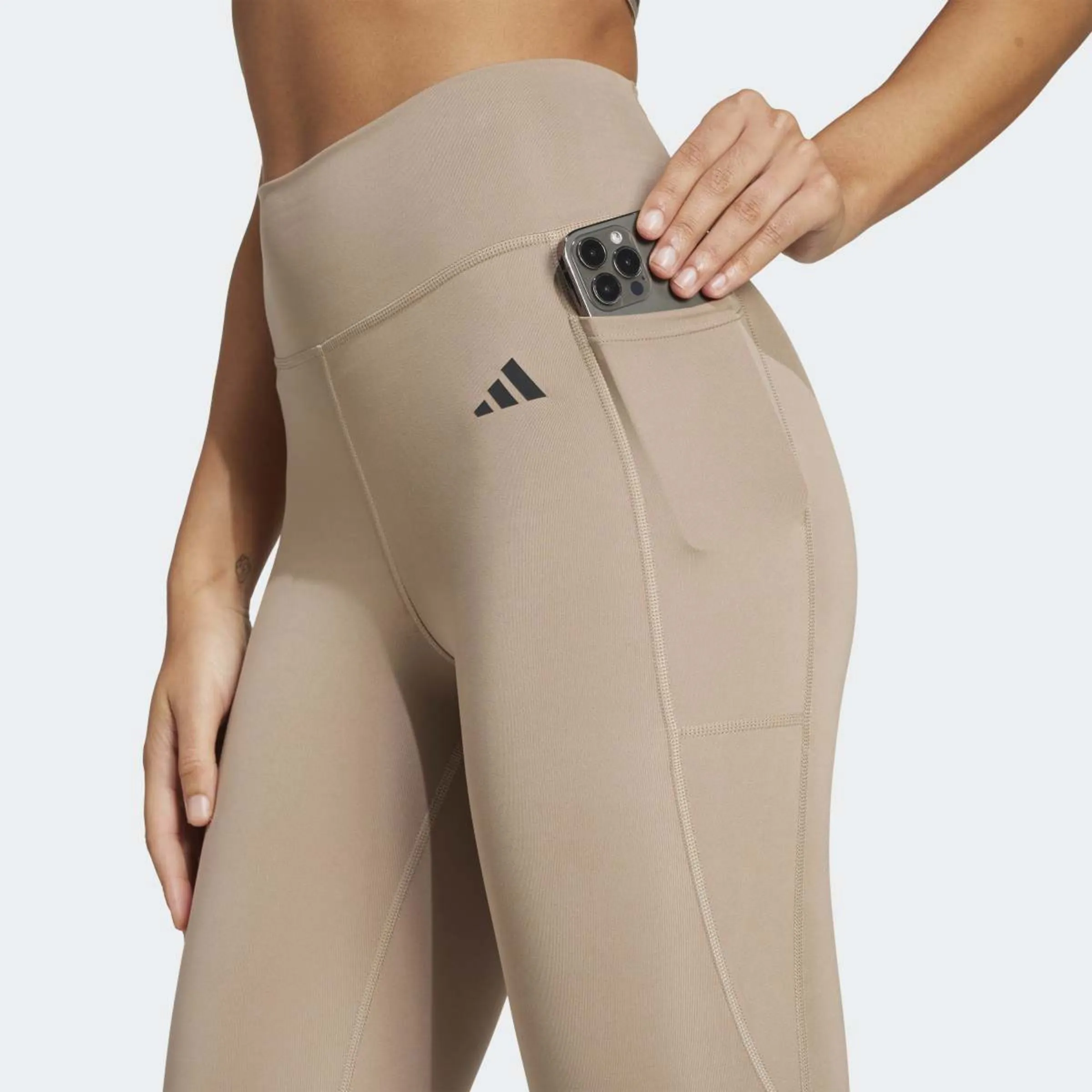 Женские удлиненные леггинсы Optime Essentials с потайным карманом Adidas, коричневый — фото 4