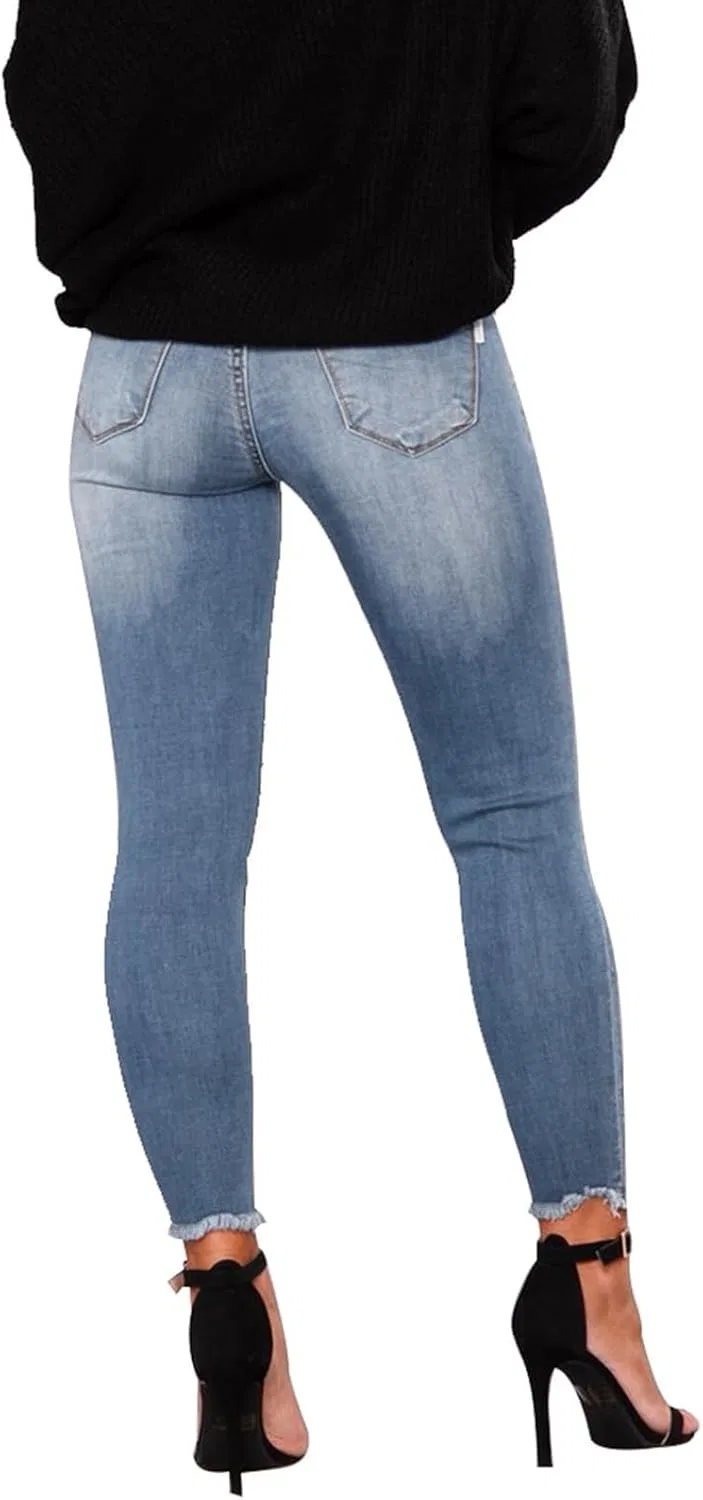 Джинсы с потертостями, эластичный пояс, Ripped Jeans, голубой — фото 3