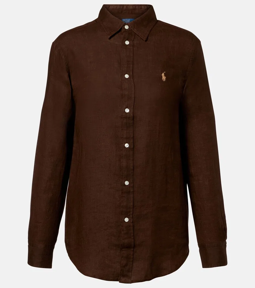 Льняная рубашка с логотипом Polo Ralph Lauren, коричневый