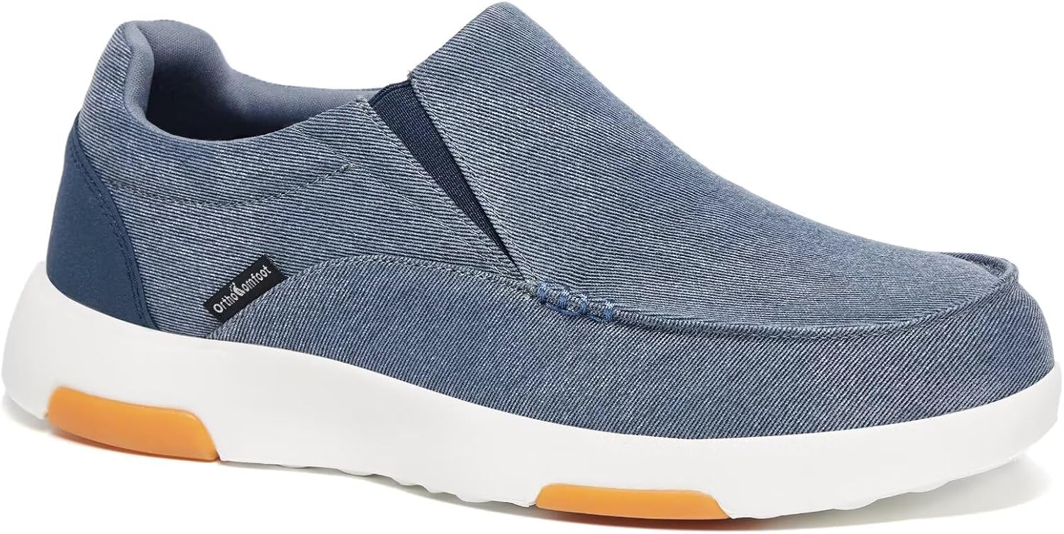 

Мужские ортопедические удобные мокасины OrthoComfoot с поддержкой свода стопы, ортопедические лоферы при подошвенном фасците, повседневные винтажные прогулочные туфли из ткани для облегчения боли в стопе и пятке, темно-синий