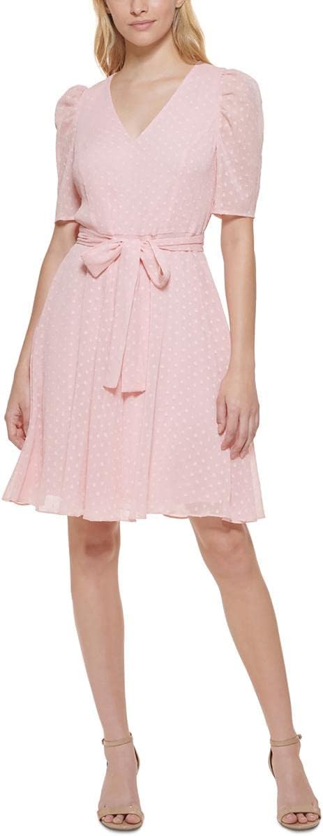 

Женское шифоновое мини-платье Tommy Hilfiger с рукавами-фонариками, V-образным вырезом и завязкой на талии, Ballrina Pink