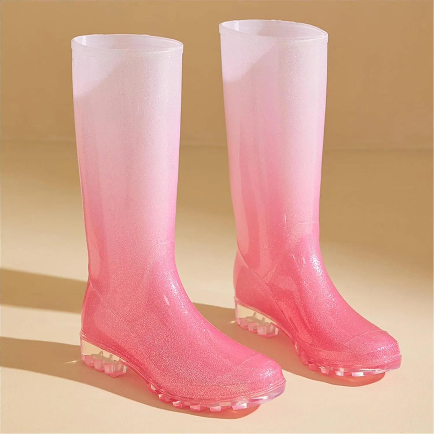 Ботинки Oberbekleidung High-Top-Gummistiefel for Damen, Farbverlauf-Gummistiefel, wasserdicht, rutschfeste Gummischuhe, hübsche Regenstiefel for Erwachsene Für Industrie Handwerk ZIHDKE, Green-Plush — фото 3