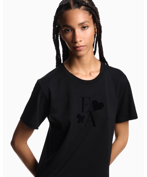 

Футболка из органического трикотажа с бархатным принтом и логотипом EMPORIO ARMANI, черный