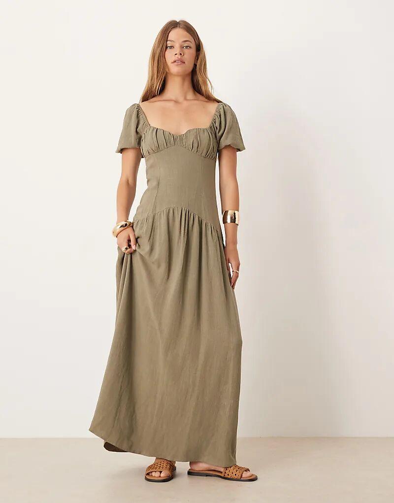 

Чайное платье ASOS DESIGN с заниженной талией оливково-зеленого цвета