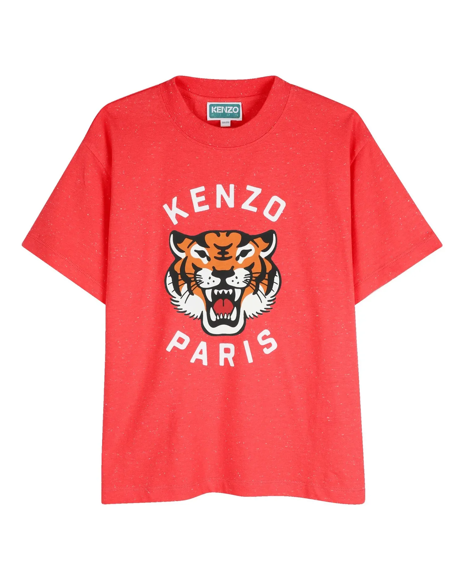 Детская унисекс футболка с коротким рукавом с животным принтом из хлопка Kenzo Kids, терракотово-красный
