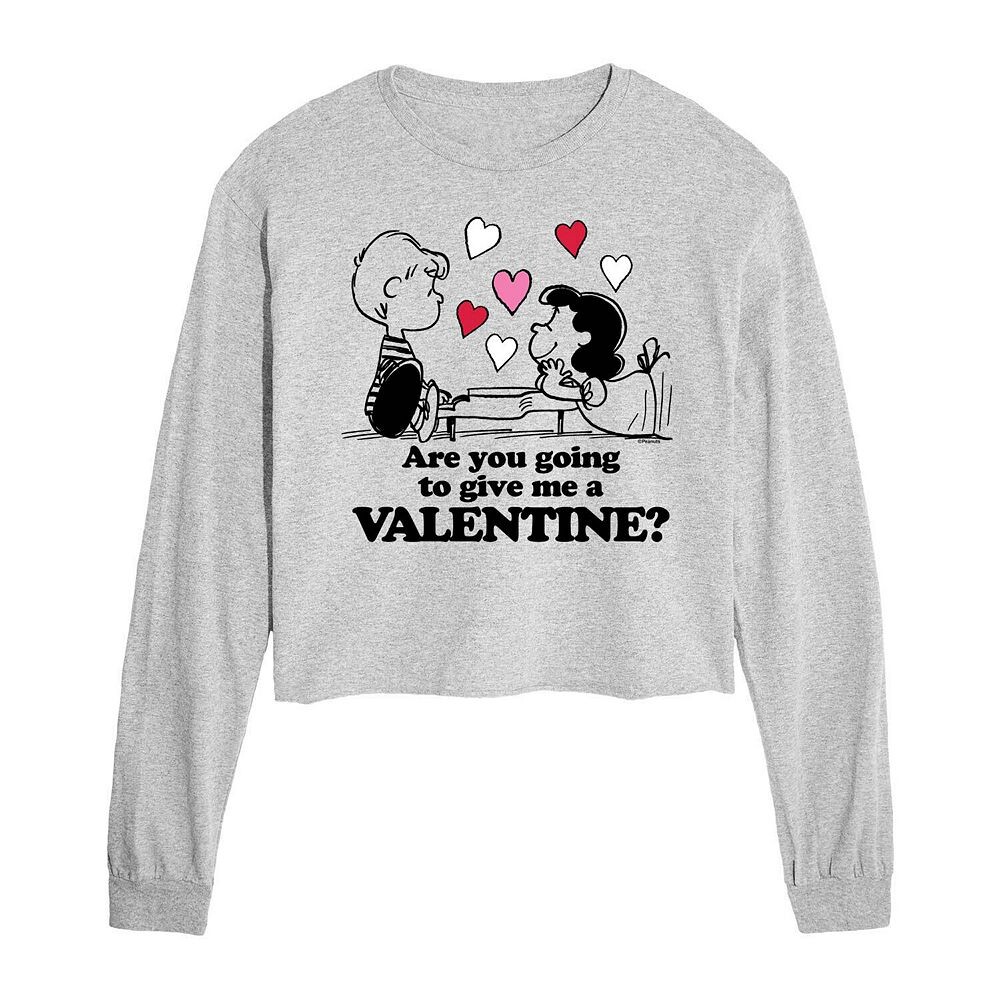 

Укороченная футболка с длинными рукавами для юниоров Peanuts Lucy and Schroeder Valentine Licensed Character, цвет Athletic Heather
