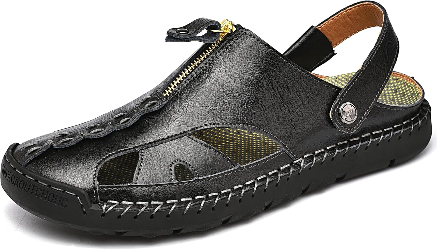 

Мужские сандалии Dabbqis из кожи с закрытым носком, для улицы и пляжа, летние, противоскользящие, черный