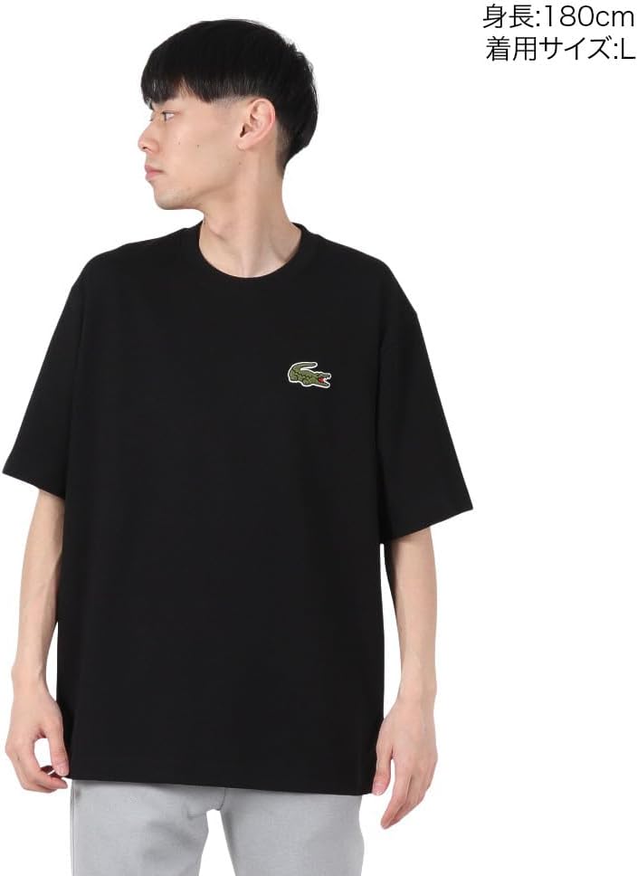 Футболка мужская Lacoste свободного кроя с логотипом крокодила, черный — фото 2