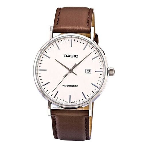 

Часы CASIO Waterproof Quartz White DialBrown Strap Mens WhiteBrown Analog, белый