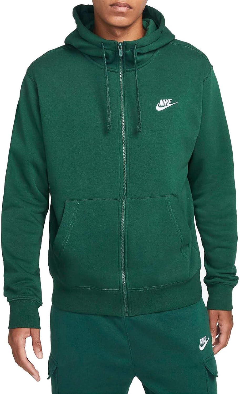 

Мужская флисовая толстовка с капюшоном и молнией Nike Sportswear Club, Fir/Fir/White