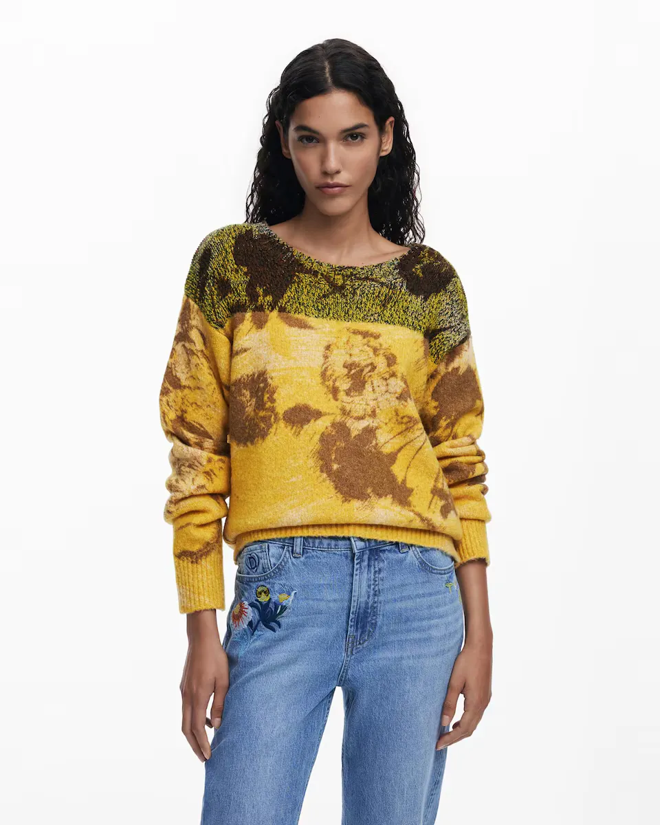 

Женский джемпер жаккард с цветочным узором Desigual, желтый