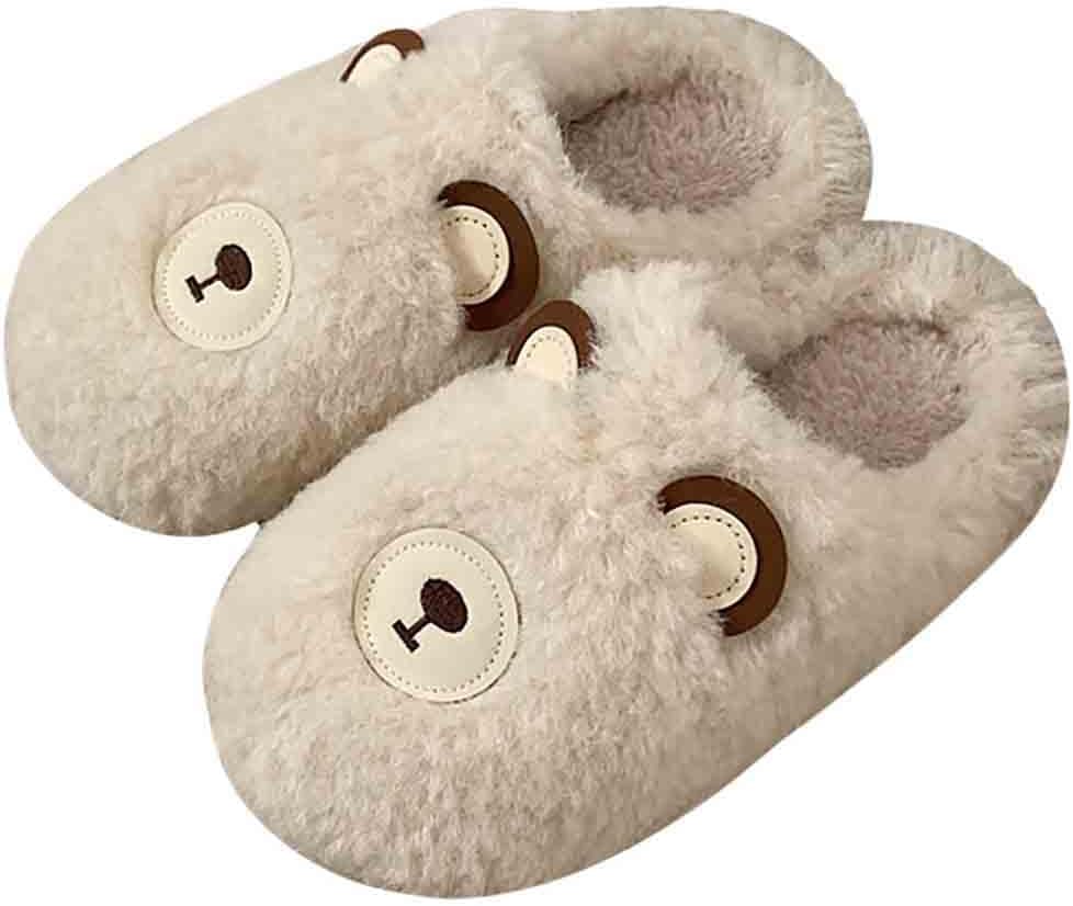 

Теплые мультяшные тапочки Мягкие животные праздничные тапочки для женщин и мужчин Милые домашние тапочки с противоскользящей подошвой Меховые тапочки-слипоны в виде медведя (40-41, белые) Znel