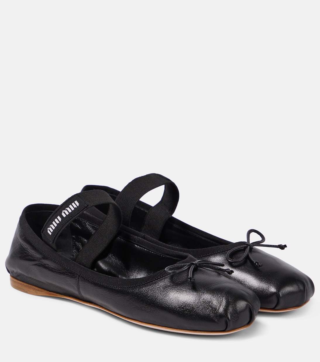 Кожаные балетки с логотипом Miu Miu, черный