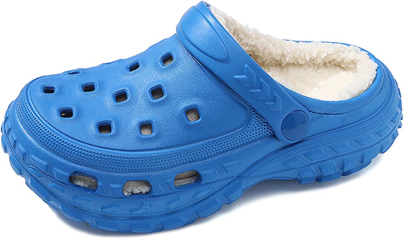

Детские тапочки с меховой подкладкой для мальчиков и девочек, зимние садовые туфли, плюшевые, теплые, меховая подкладка, домашние тапочки для улицы и дома, флисовые сабо Fliozy, синий