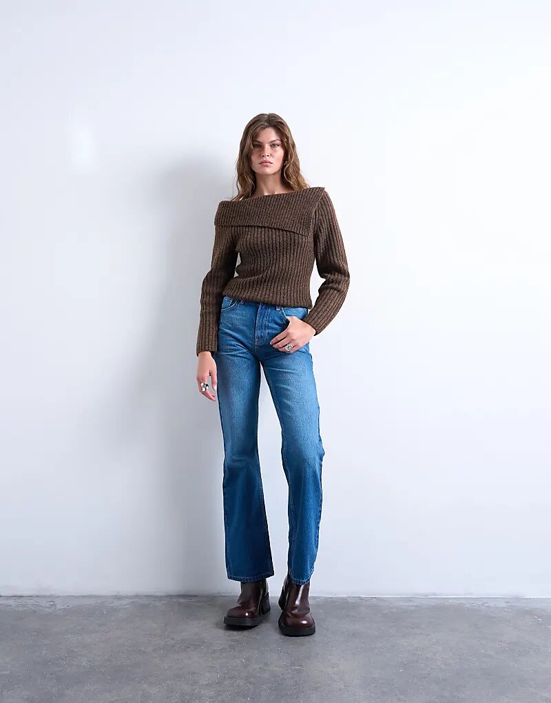 

Джинсы Bootcut со средней посадкой Topshop, средне-синего цвета