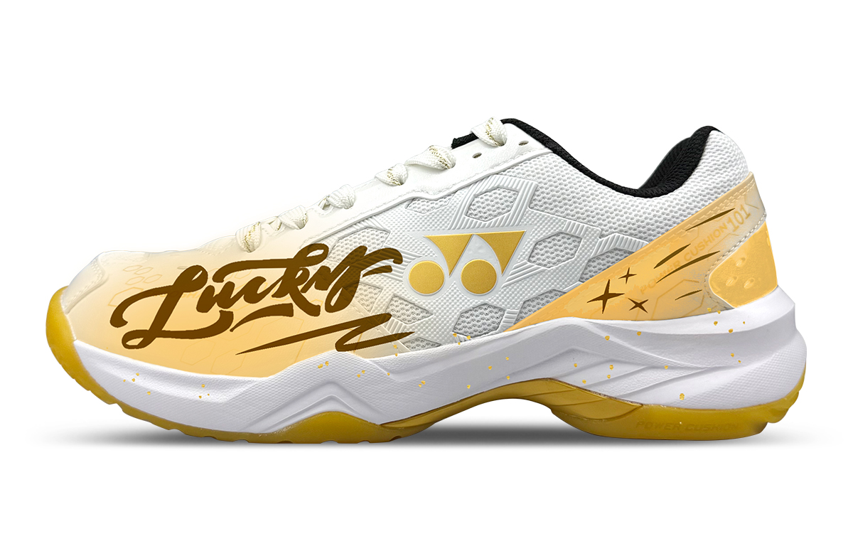 

Кроссовки для бадминтона Power Cushion Unisex, искусственная кожа, низкие YONEX, белый золотой черный