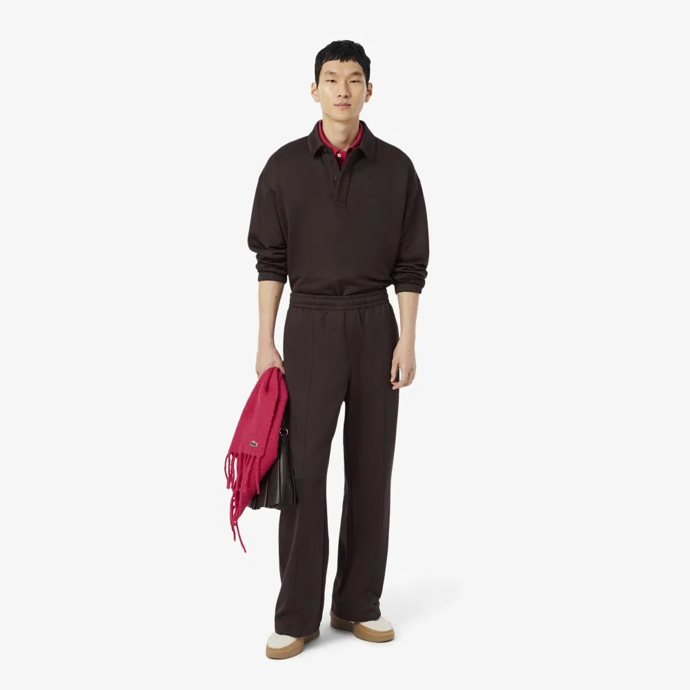 Мужские тёмно-коричневые спортивные брюки Lacoste Loose Fit из французского терри — фото 4