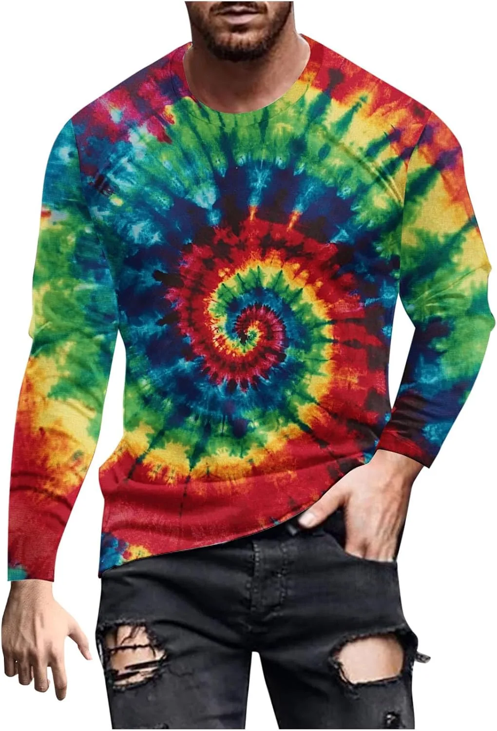 

Футболка с принтом тай-дай для мужчин, Casual, длинный рукав Mrmaere