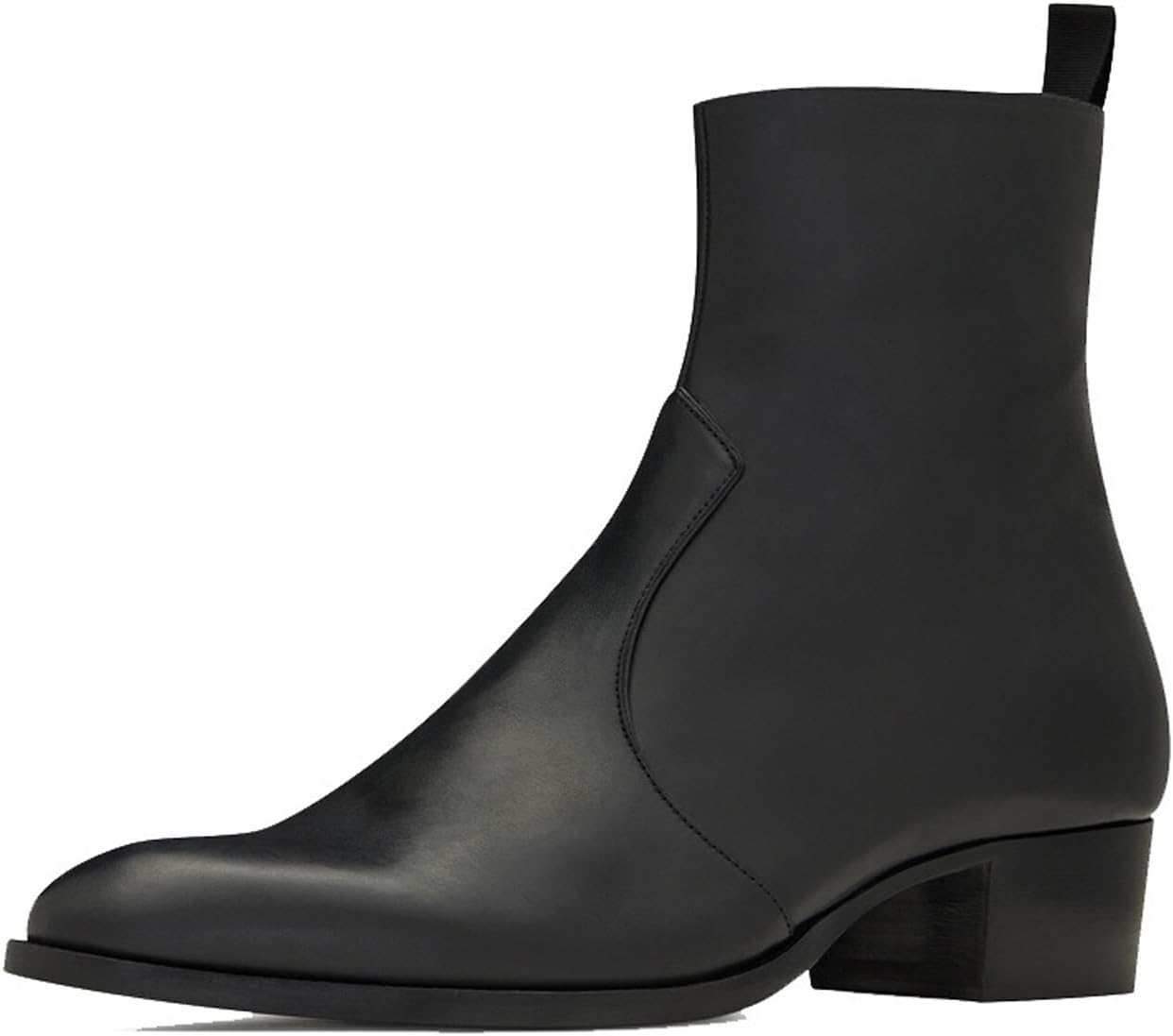 

Мужские классические ботильоны-челси Santimon - из натуральной кожи, с боковой молнией, низким блочным каблуком и мягкой стелькой, идеально подходят для вечеринок, банкетов, свадеб и вечерних выходов, черный