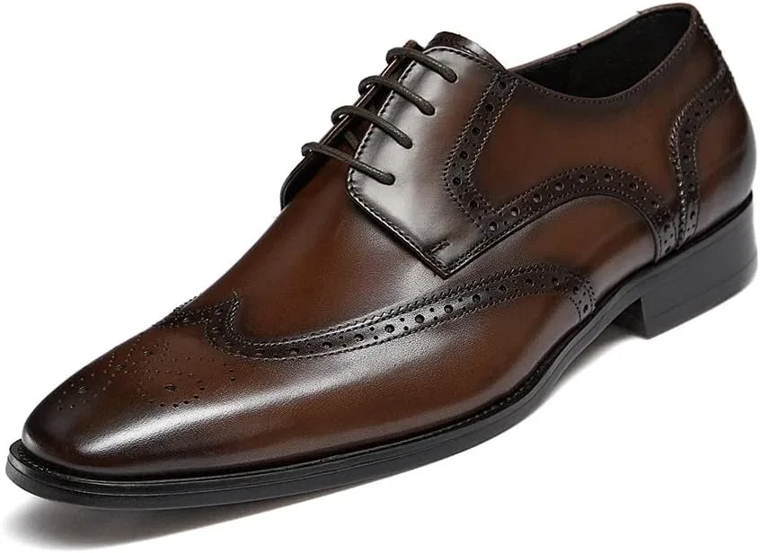 Мужские классические кожаные туфли-броги GIFENNSE, Dark Brown