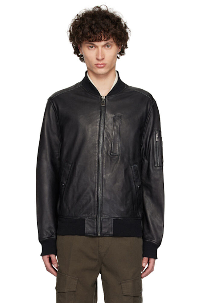 

Черная кожаная куртка-бомбер с маркером Belstaff