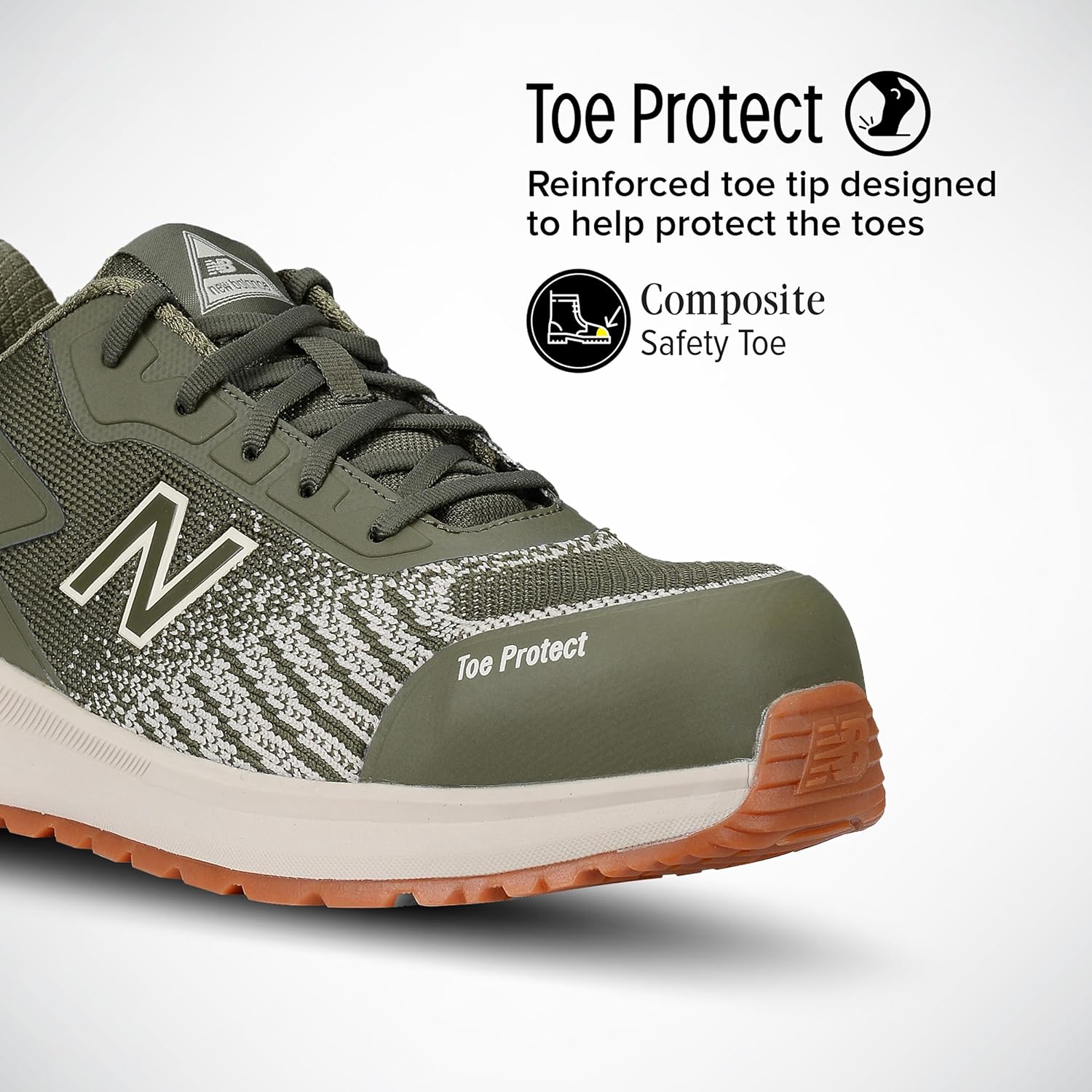 Мужские защитные кроссовки New Balance Speedware с композитным носком - противоскользящие, устойчивые к проколам, с защитой от поражения электрическим током, белый/оливковый — фото 3