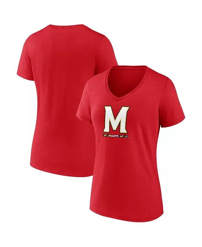 

Красная женская футболка с v-образным вырезом и логотипом Maryland Terrapins Evergreen Fanatics