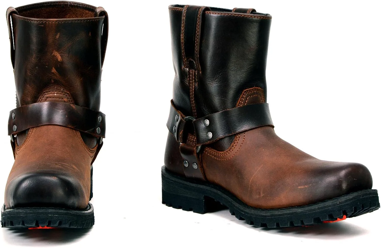 Мужские мотоботы Milwaukee Leather с ремнями - Классический байкерский стиль - Высококачественная кожа - Квадратный носок, коричневый — фото 2