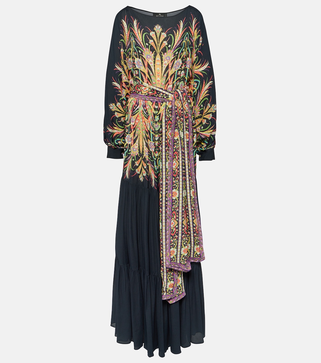 

Многоярусное платье с принтом Etro, Print On Black Base