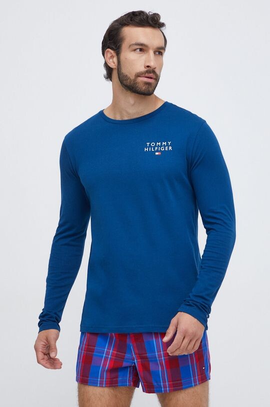 

Хлопковая домашняя рубашка с длинными рукавами Tommy Hilfiger, синий