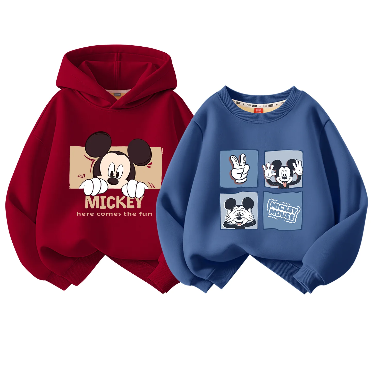 Детский худи утепленный Disney, [Thickened and Fleece-Lined]Burgundy+Square Block Indigo