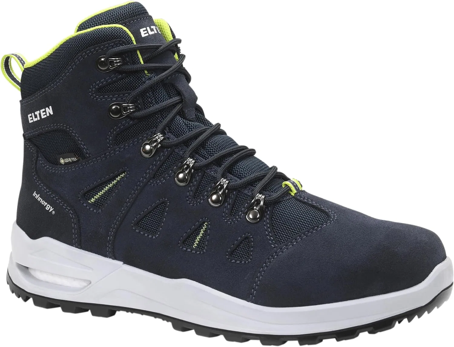Рабочие ботинки ELTEN Riley XXF GTX Blue-Lime Mid ESD O2 WR CI для мужчин и женщин, кожа/текстиль, легкие, классический дизайн, сине-зеленый цвет