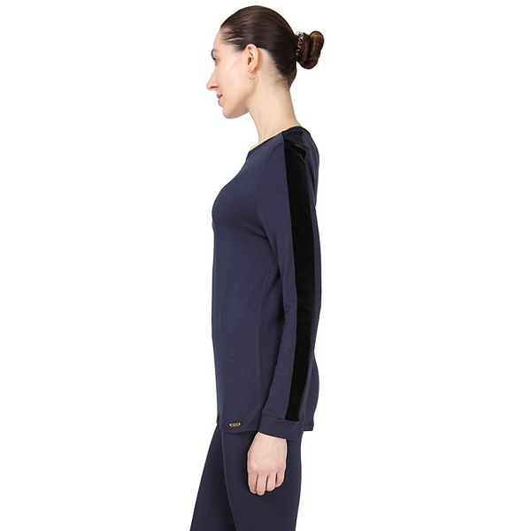 

Женский пижамный комплект с длинным рукавом и бархатной отделкой в виде гоночной полосы Memoi, Navy