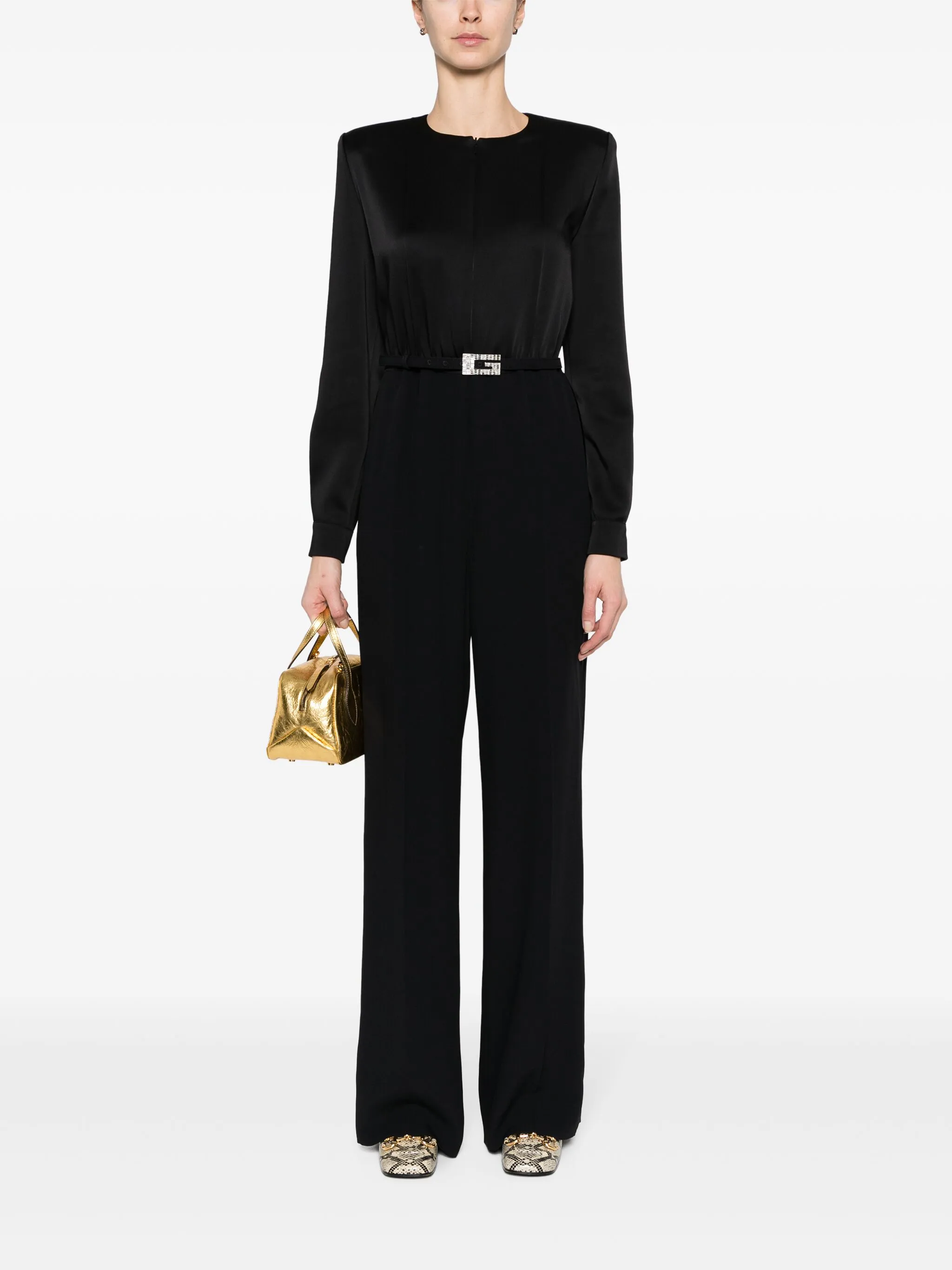 Комбинезон Gucci с поясом, элегантный крой, черный — фото 2
