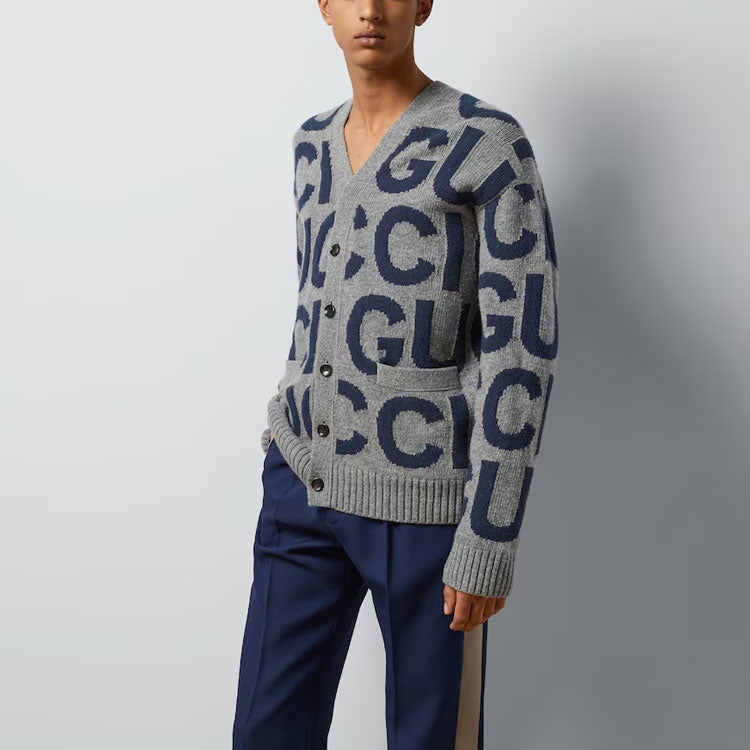 Кардиган Gucci Wool Cardigan With Gucci Intarsia 'Grey Bue' 771707-XKDLV-1140, серый — фото 4