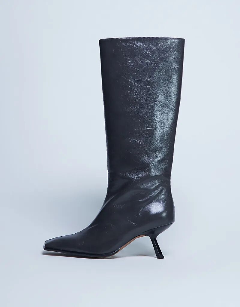 Сапоги Topshop Scarlett Premium из натуральной кожи с квадратным носком серого цвета — фото 4