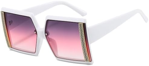 

2027 Модные квадратные солнцезащитные очки большого размера для женщин, солнцезащитные очки в крупной оправе, женские зеркальные, унисекс, градиентные, в стиле хип-хоп MTZJH, White Purple