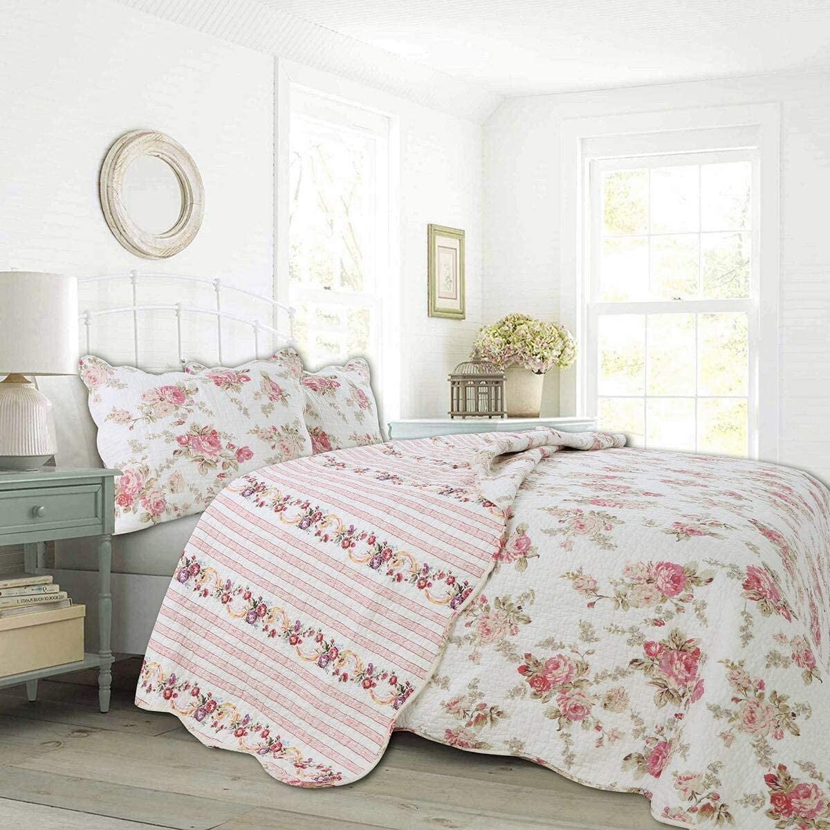 

Комплект постельного белья из 100% хлопка Queen Cozy Line Home Fashions 3 предмета, бело-розовый