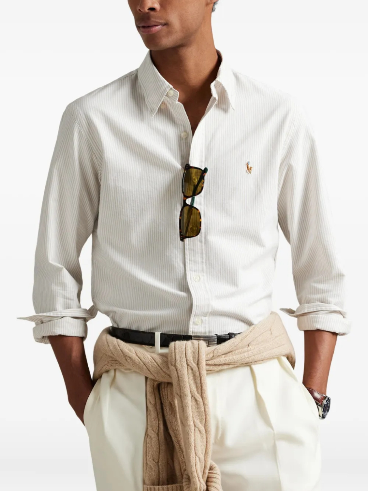 Полосатая рубашка с длинными рукавами Polo Ralph Lauren, белый — фото 4