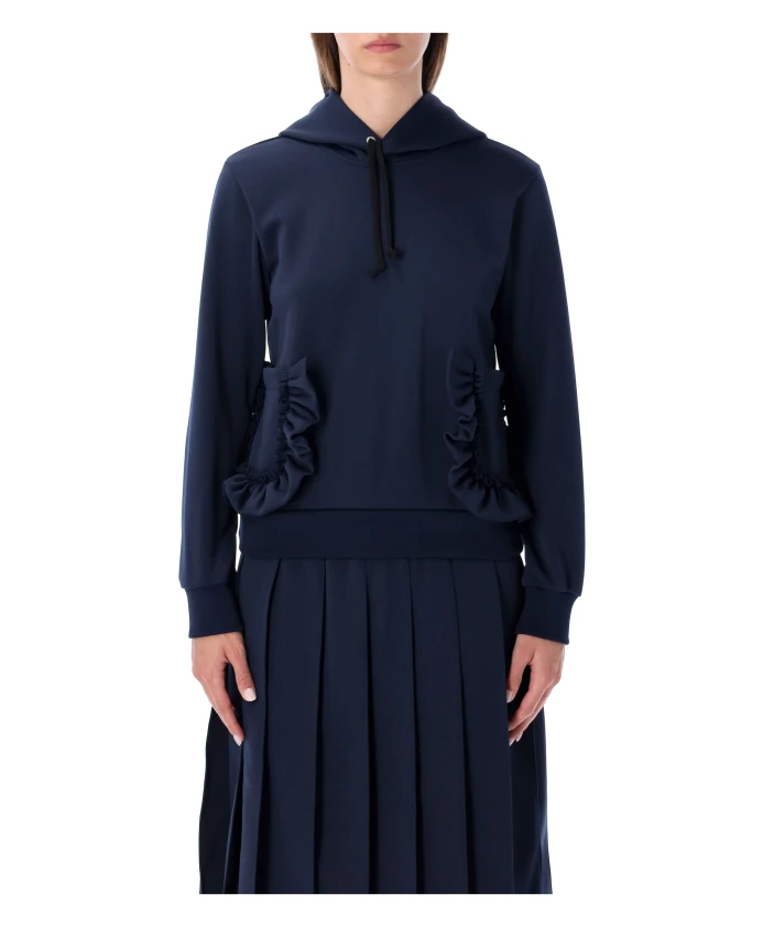 

Толстовка с капюшоном темно-синего цвета с оборками на рукавах Comme Des Garã§Ons, синий