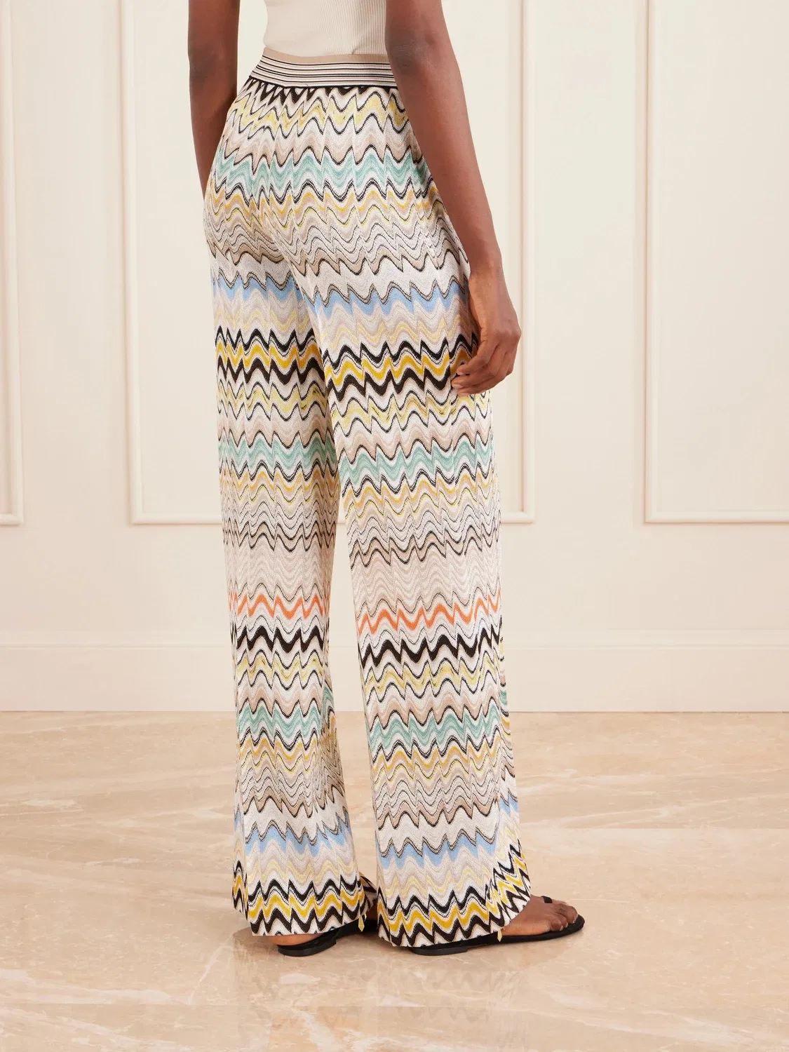 Вязаные крючком полосатые широкие брюки Missoni, белый — фото 4