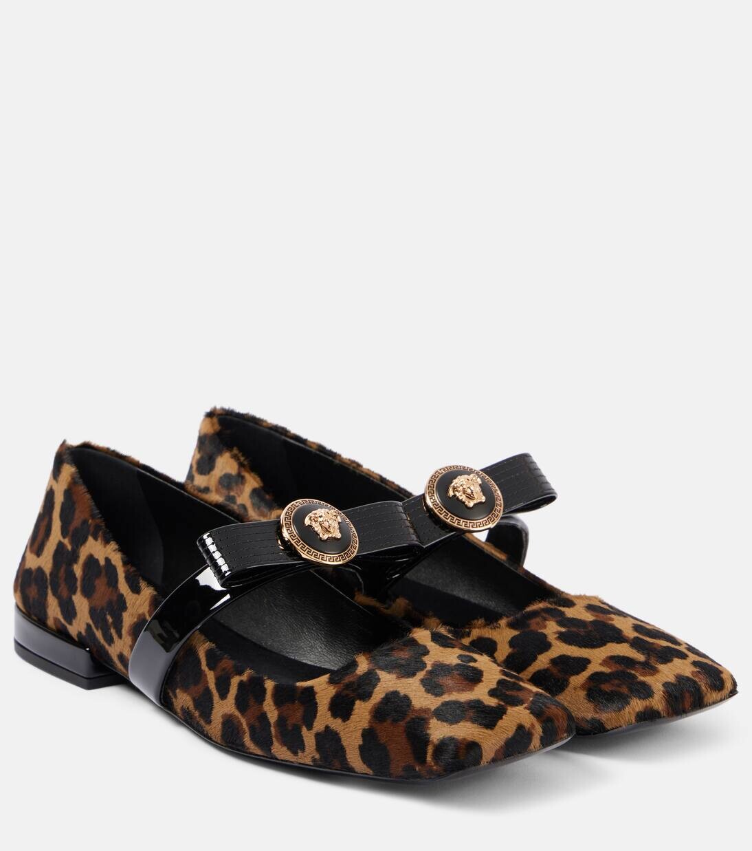 Туфли-лодочки Мэри Джейн из телячьей шерсти Gianni Ribbon Versace, цвет brown+black versace gold