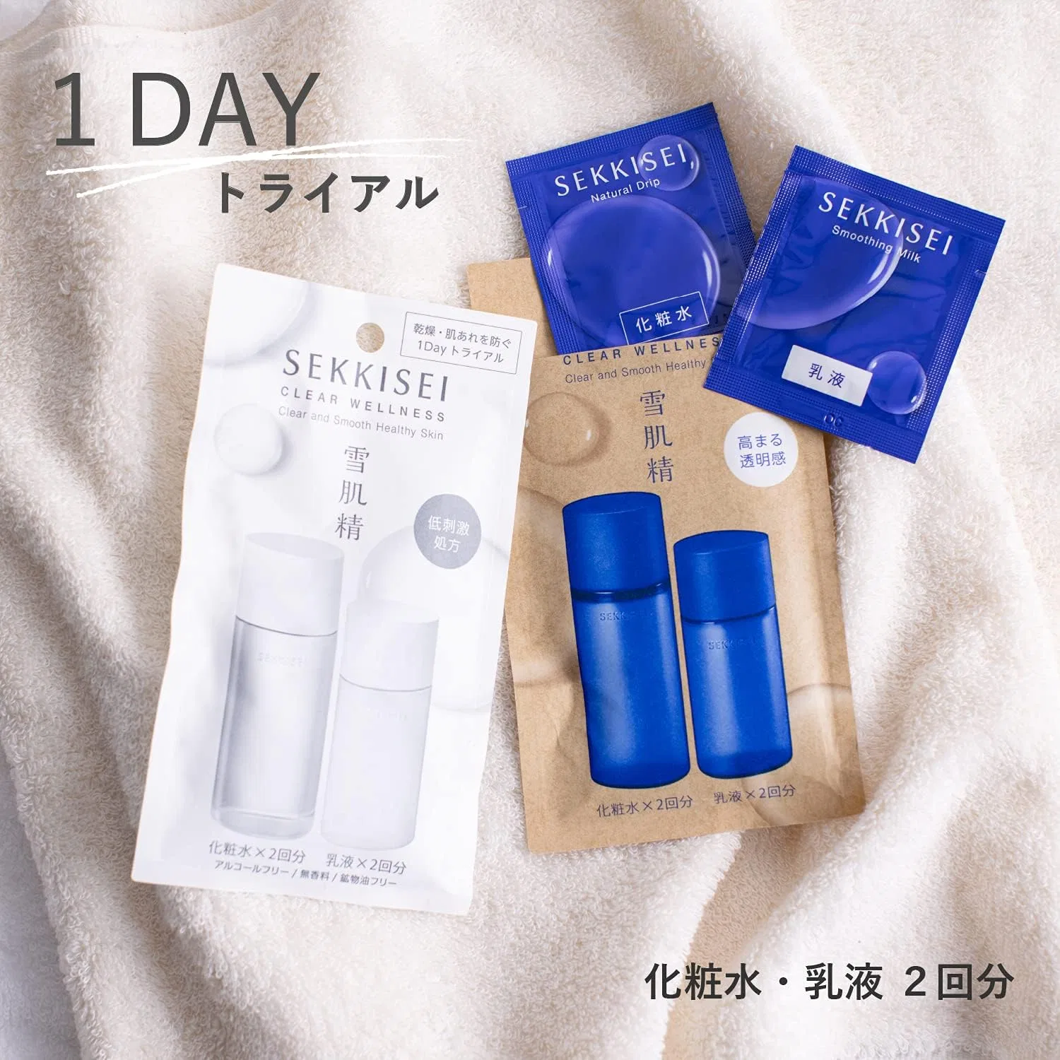 Набор для ухода за кожей Sekkisei Clear Wellness 1 Day Trial Set, лосьон 3 мл x 2 и эмульсия 2.5 мл x 2 — фото 4