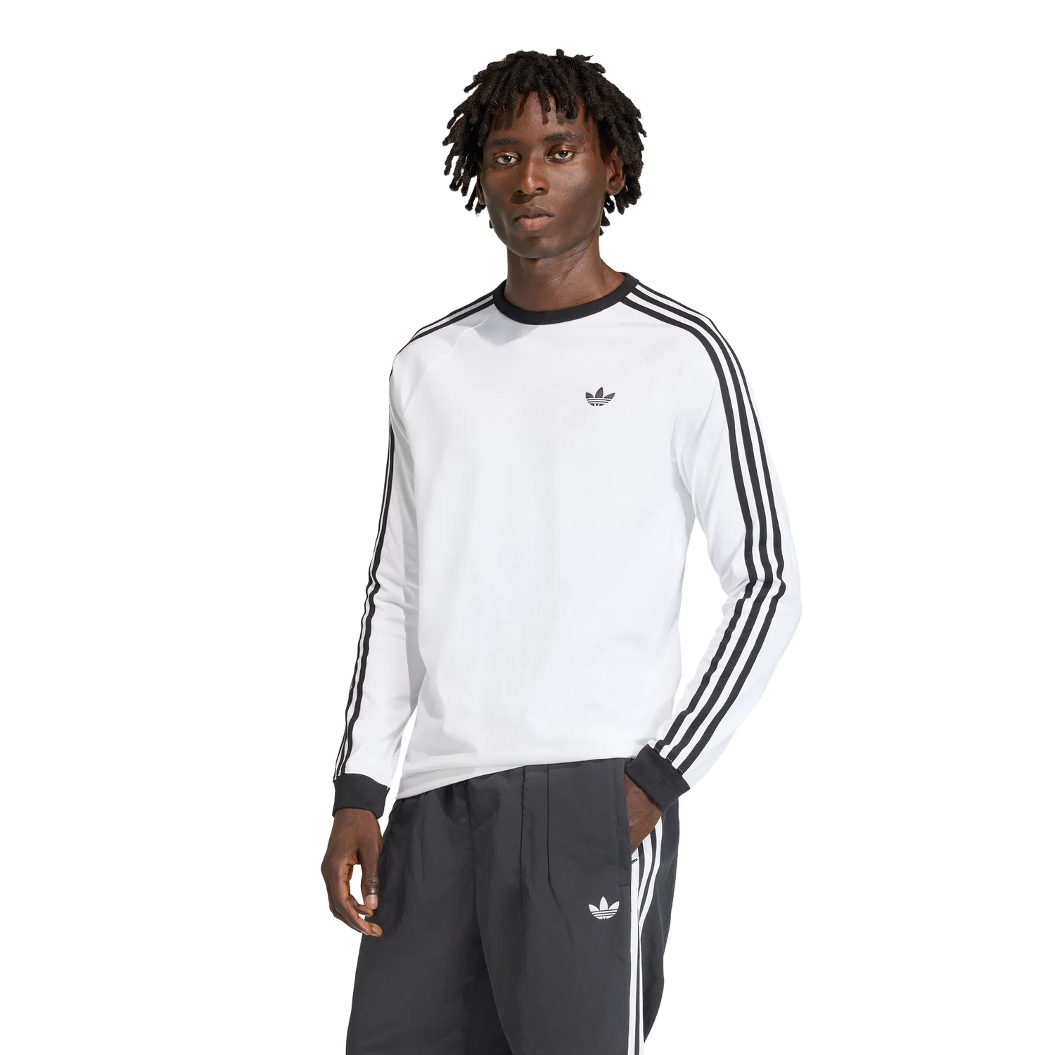 Мужская футболка с длинным рукавом Adidas 3-Stripes, белая — фото 4