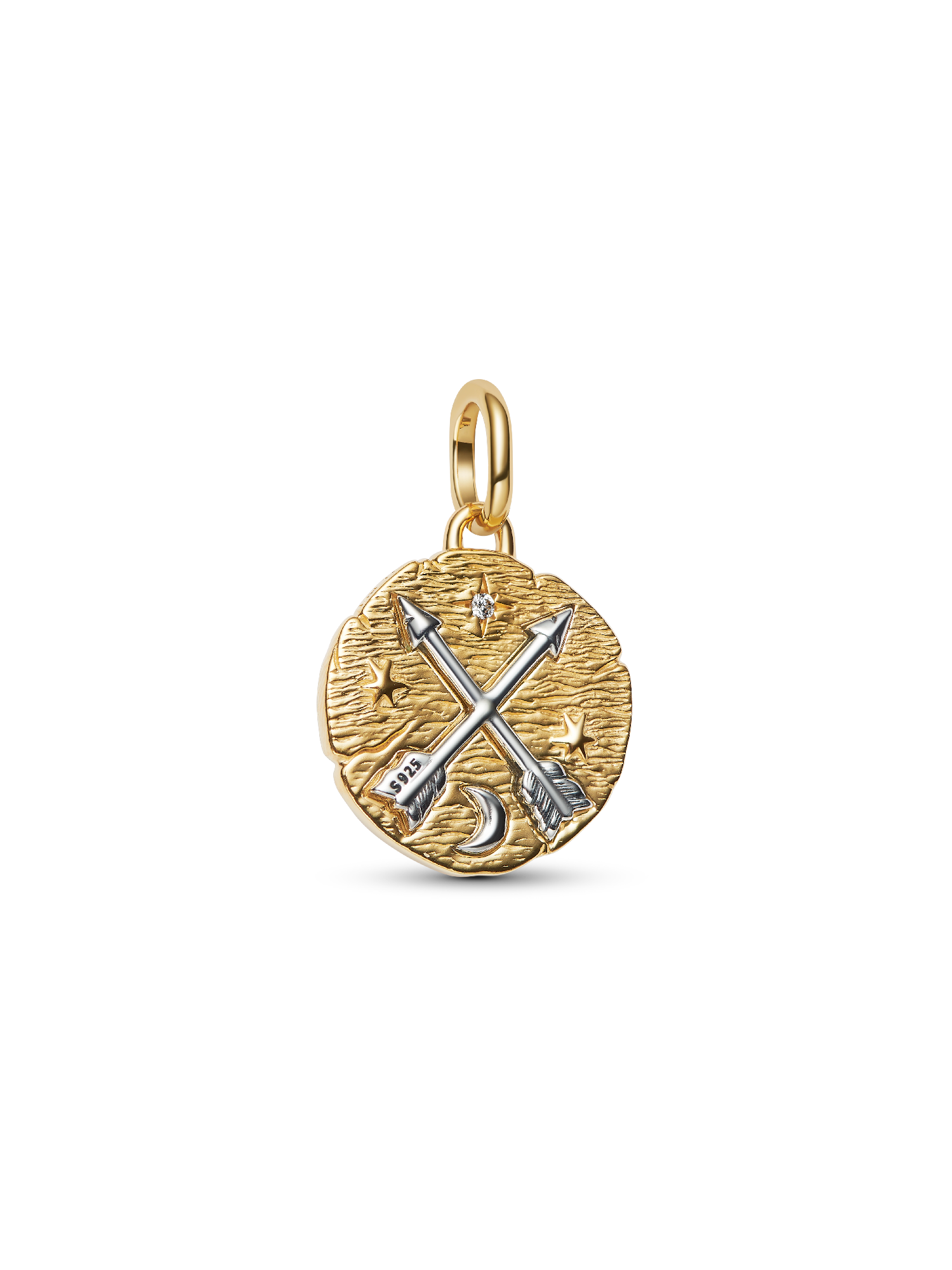 

Шарм Pandora Crossing Arrows Medallion, стерлинговое серебро, покрытие 14-каратным золотом