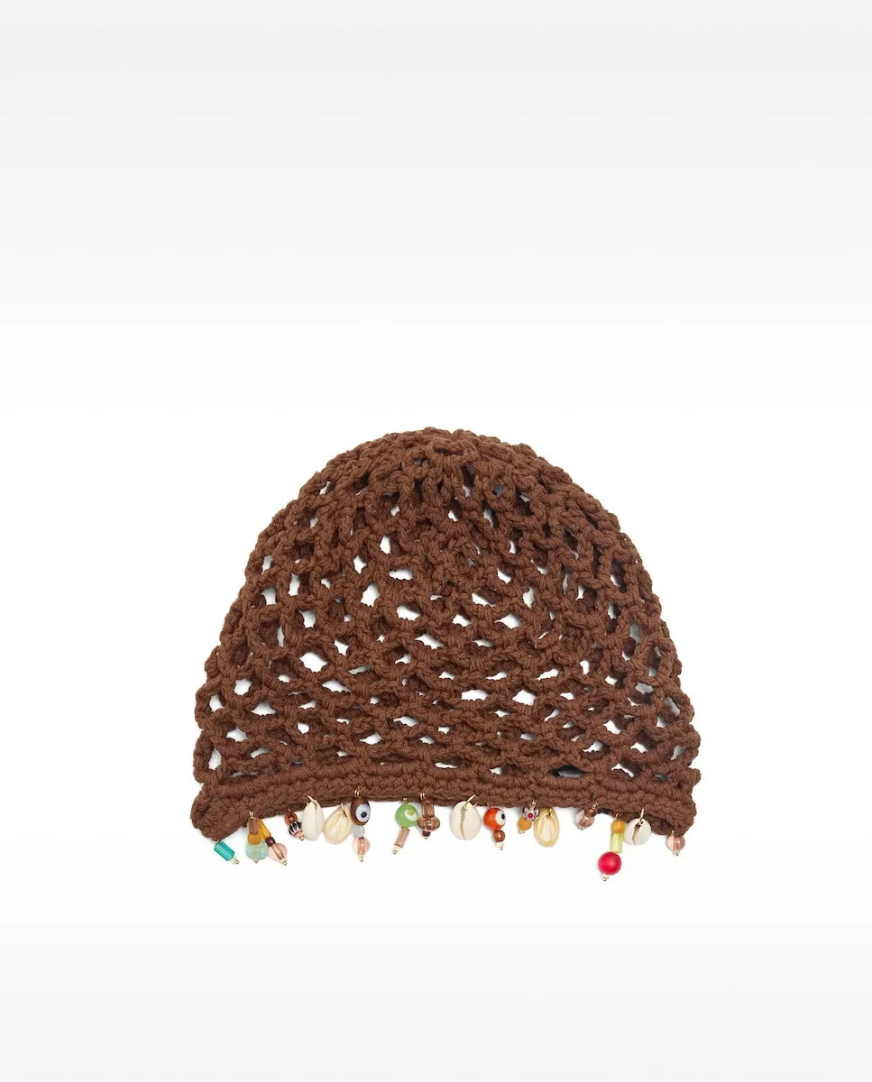 

Женская вязаная крючком шляпа с бусинами и декоративными ракушками Parfois, коричневый