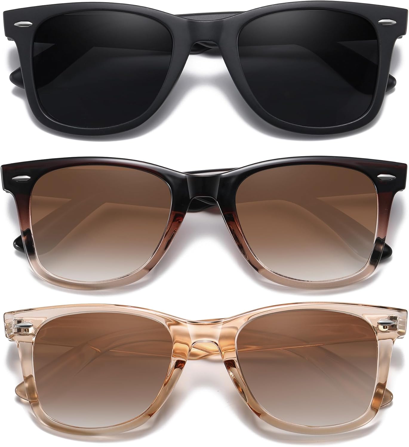 

Солнцезащитные очки MEETSUN Retro с поляризованными линзами для женщин и мужчин, классические зеркальные линзы, стильные очки для вождения, защита от УФ-излучения (3 шт.), (3 Pack) Black/Brown Gradient/Brown