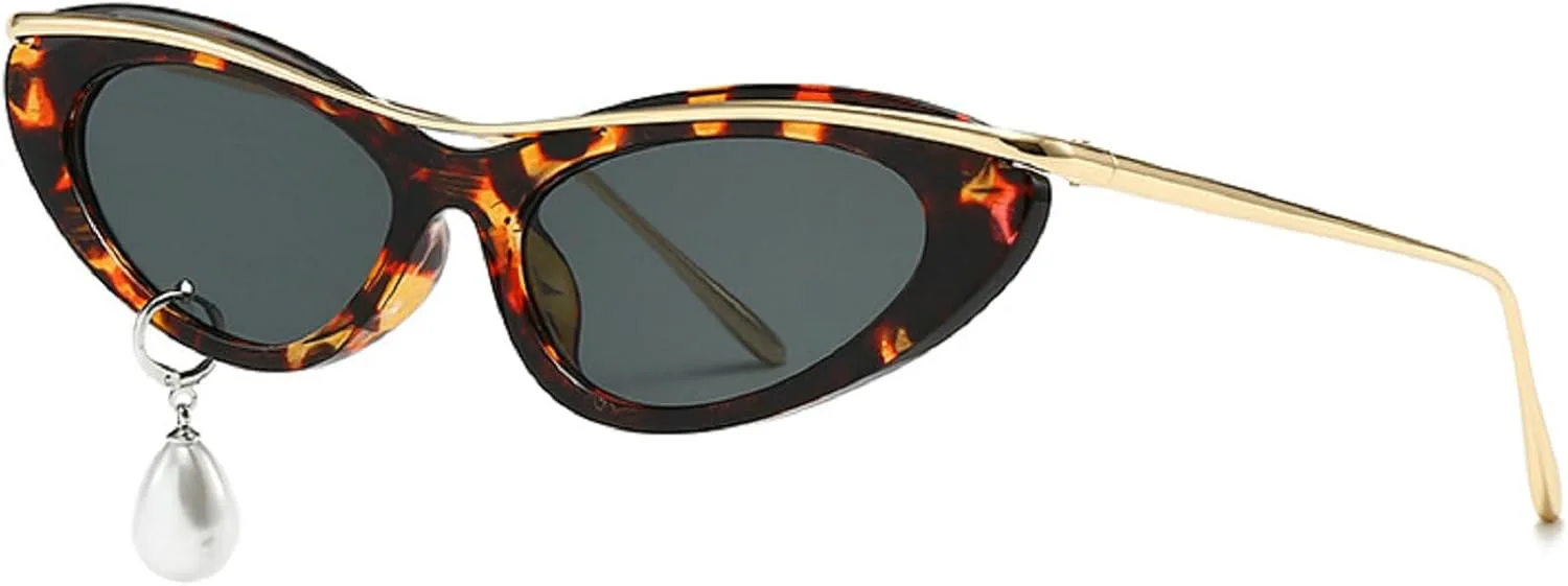 

Популярные модные черные солнцезащитные очки с жемчугом для женщин, роскошные солнцезащитные очки в стиле 90-х, женские очки «кошачий глаз» mincl, Leopard Black