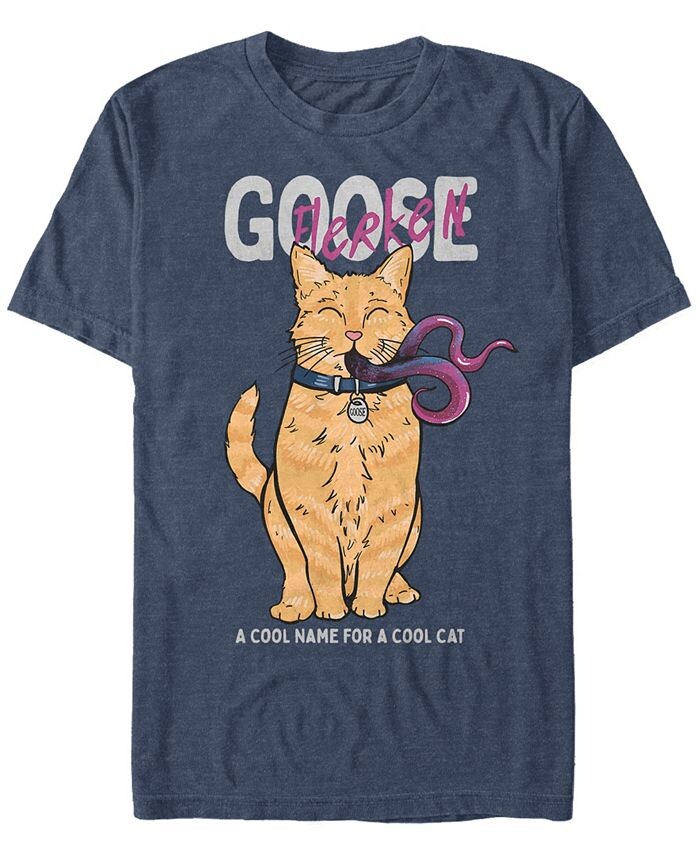 

Мужская футболка с коротким рукавом Marvel Captain Marvel Goose Flerken Cool Cat Name Fifth Sun, синий
